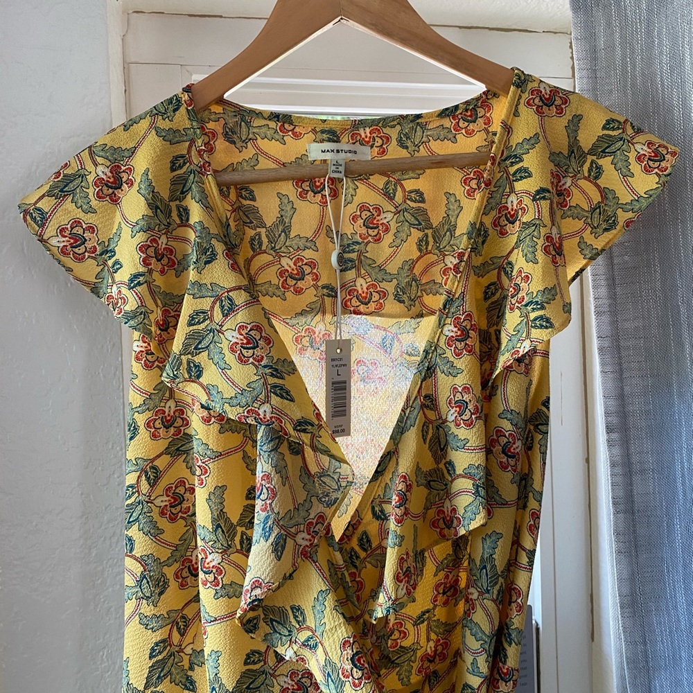 Max Studio Patterned Ruffle Wrap Midi Dress - Picture 3 of 10